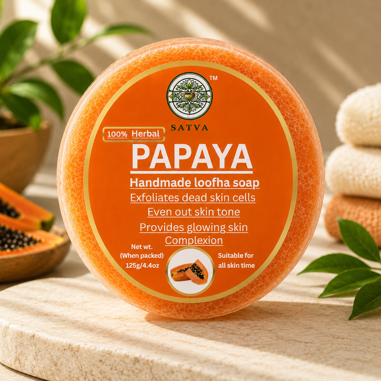 Satva Papaya Loofah Bath Soap Natural Exfoliating Body Care