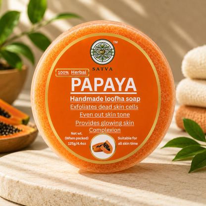 Satva Papaya Loofah Bath Soap Natural Exfoliating Body Care