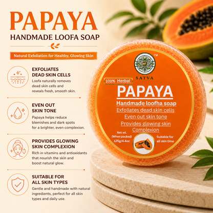Satva Papaya Loofah Soap with Natural Loofah Fibers and Papaya