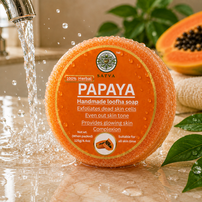 Satva Papaya Loofah Soap Handmade Exfoliating Bath Soap 125g