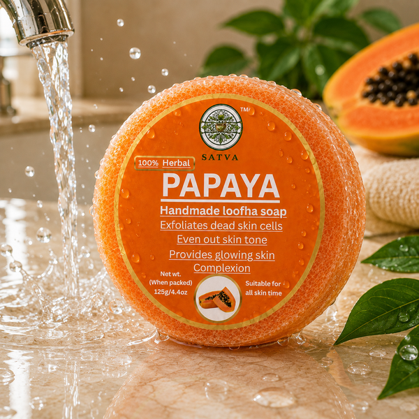 Satva Papaya Loofah Soap | Handmade Exfoliating Bath Soap with Papaya | 125g