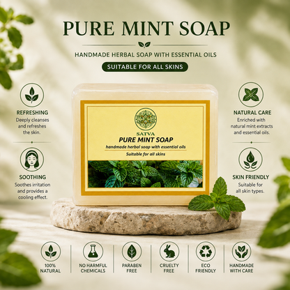 Satva Pure Mint Soap | Handmade Herbal Bath Soap with Essential Oils | 125g