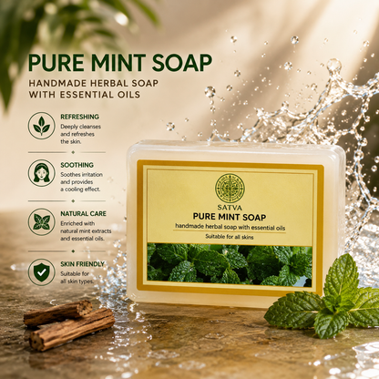 Satva Pure Mint Soap | Handmade Herbal Bath Soap with Essential Oils | 125g