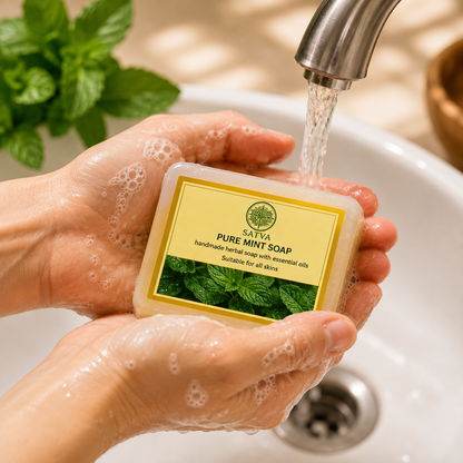 Satva Pure Mint Soap | Handmade Herbal Bath Soap with Essential Oils | 125g