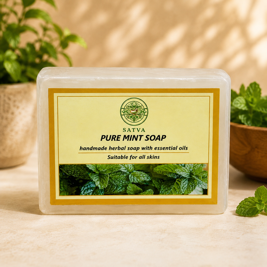 Satva Pure Mint Soap | Handmade Herbal Bath Soap with Essential Oils | 125g