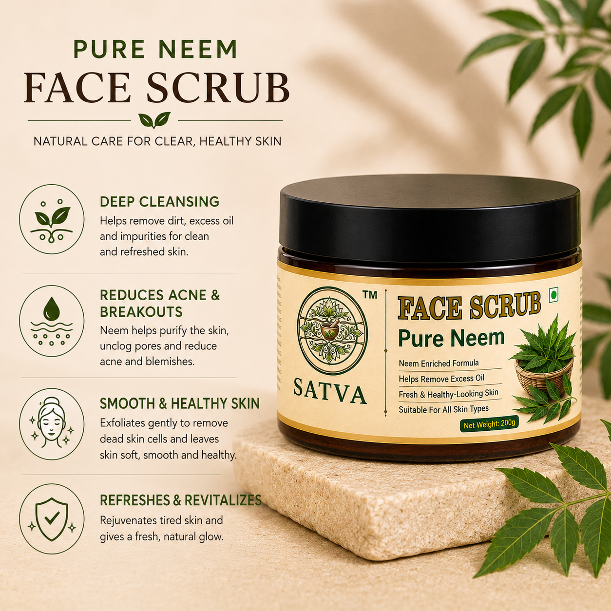 Satva Pure Neem Facial Scrub for Cleansing and Smooth-Looking Skin