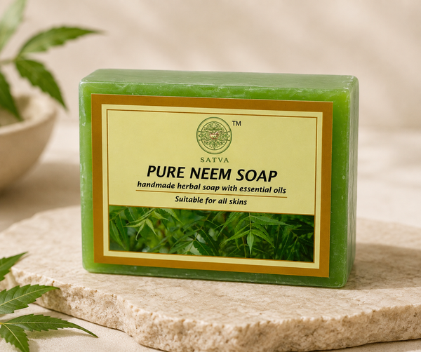 Satva Pure Neem Soap | Handmade Herbal Bath Soap with Neem Extract | 125g