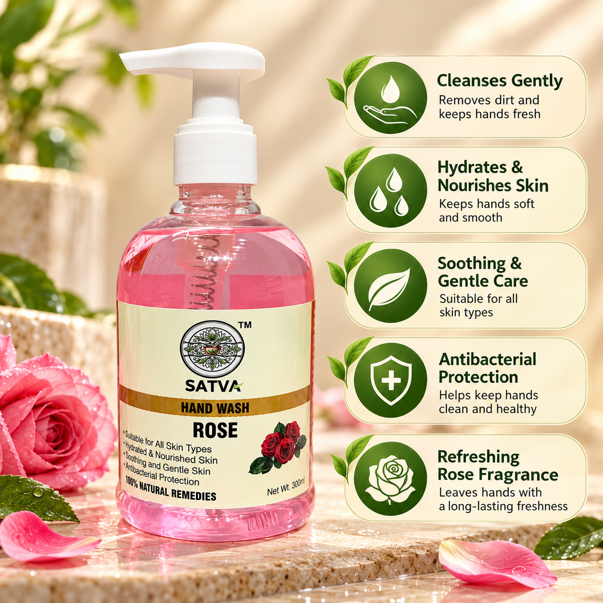 SATVA Rose Hand Wash with Hydrating and Nourishing Care