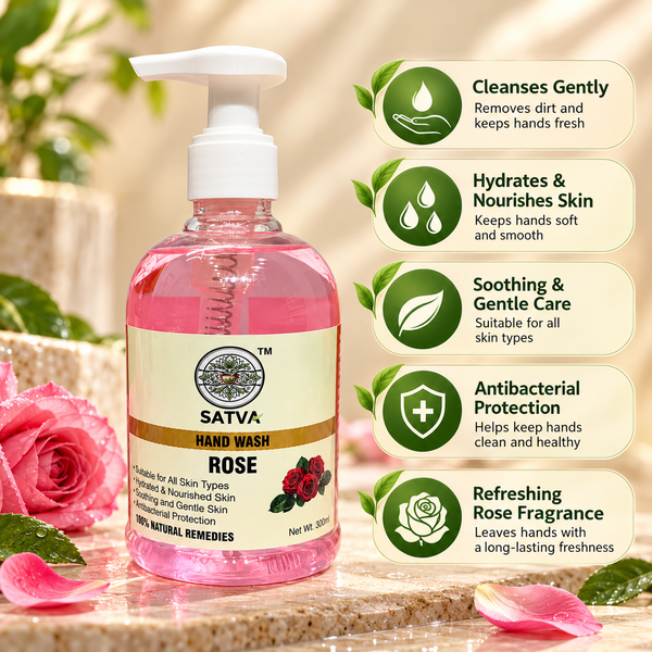 SATVA Rose Hand Wash – Hydrating & Gentle Hand Cleanser, 300ml