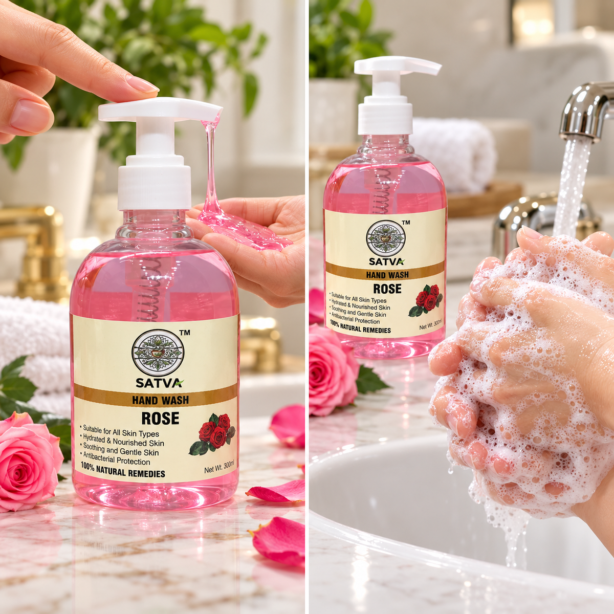 SATVA Rose Liquid Hand Wash for Gentle Everyday Cleansing