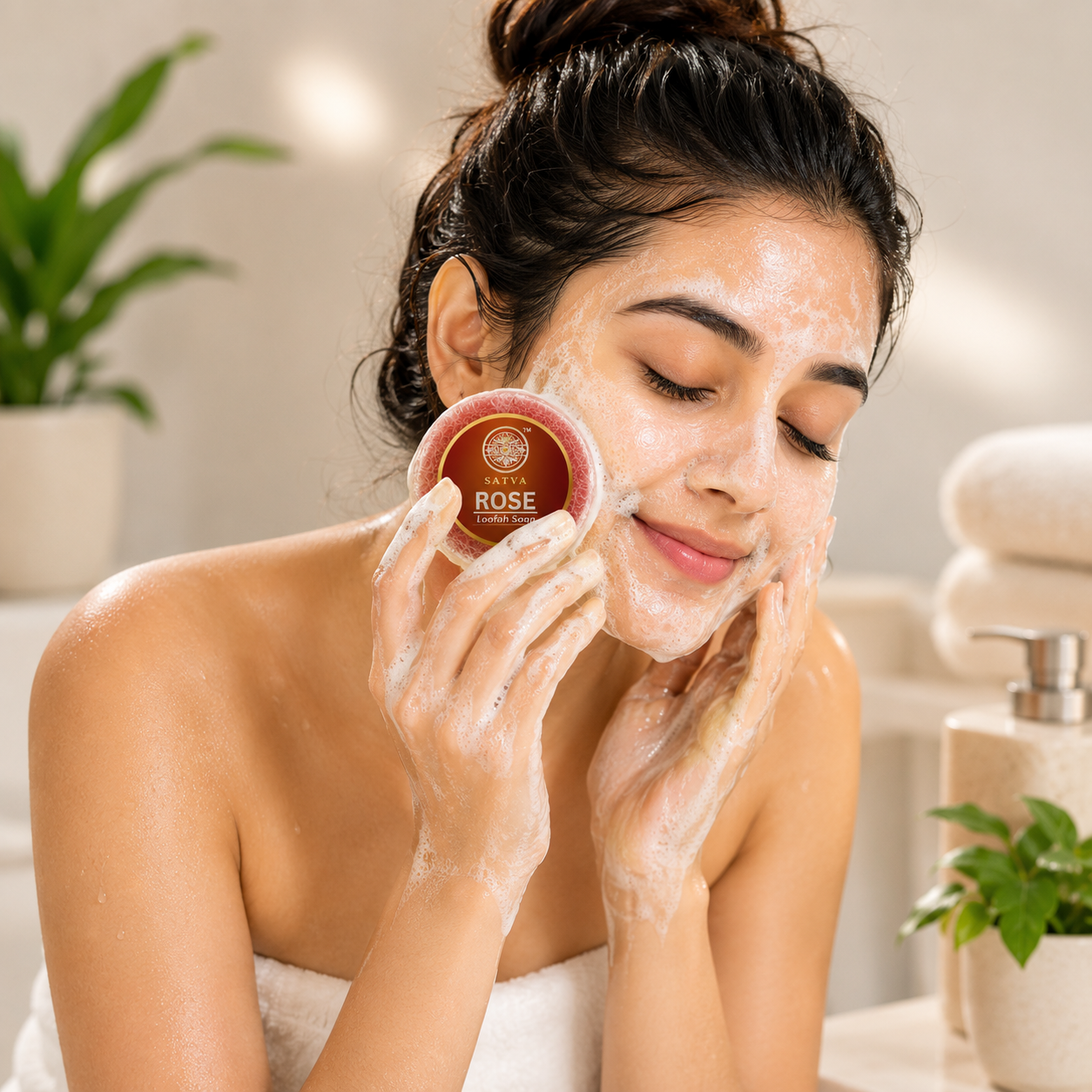 Satva Rose Loofah Bath Soap Natural Exfoliating Skin Care