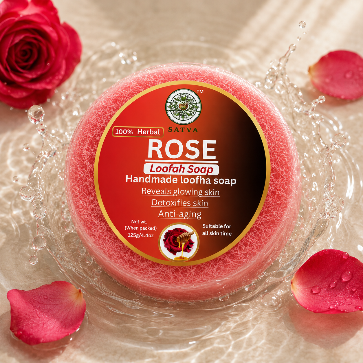 Satva Rose Loofah Soap with Rose and Natural Loofah Fibers