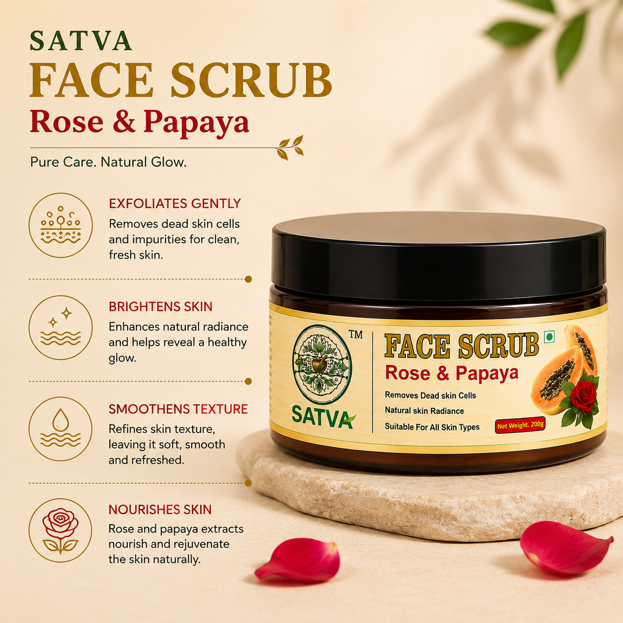 Satva Rose and Papaya Facial Scrub for Soft Smooth Skin