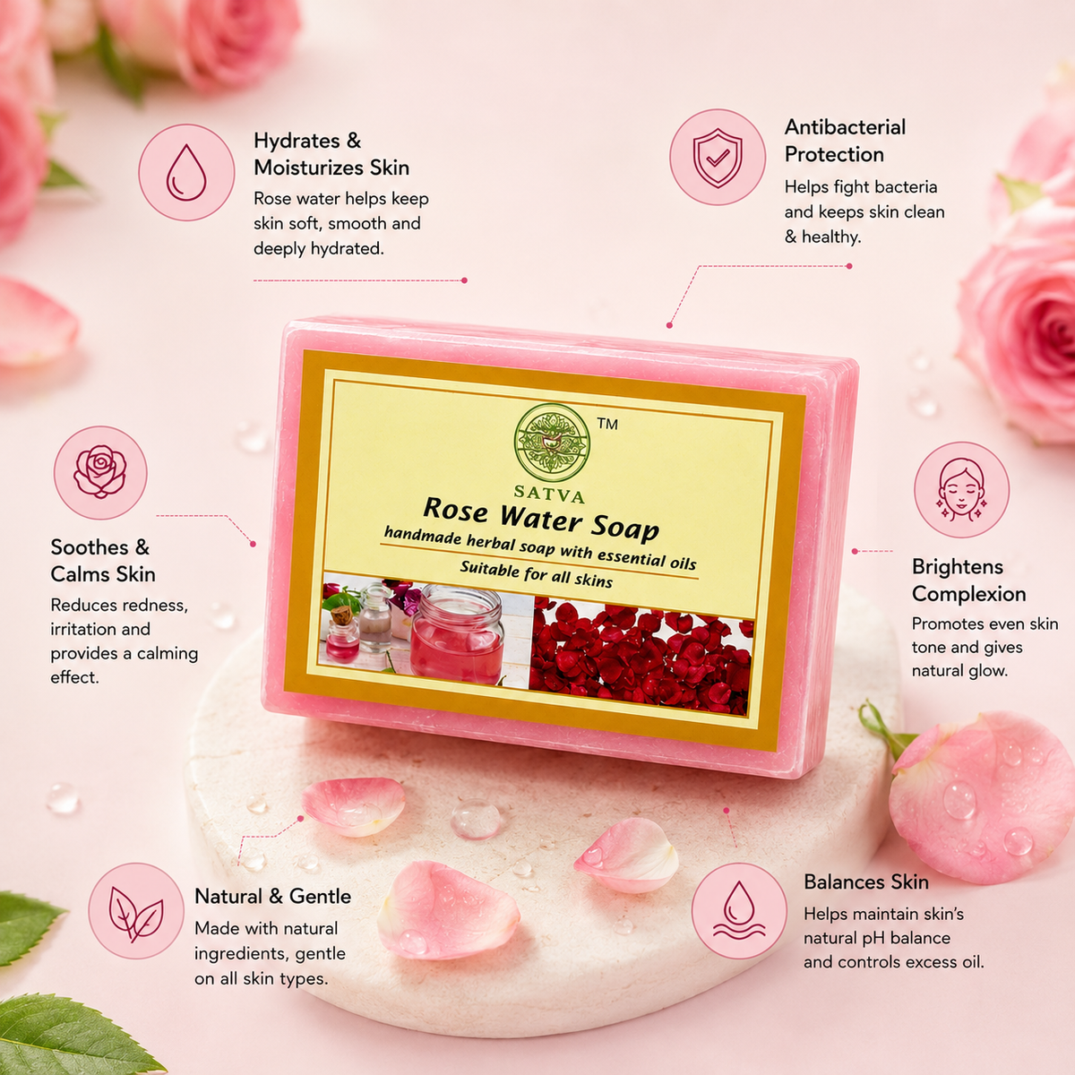 Handmade Rose Water Soap for Fresh and Soft Skin