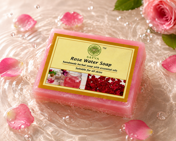 Satva Rose Water Soap | Handmade Herbal Bath Soap with Rose Water | 125g