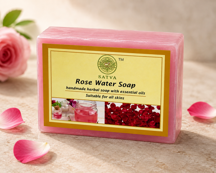 Satva Rose Water Soap | Handmade Herbal Bath Soap with Rose Water | 125g