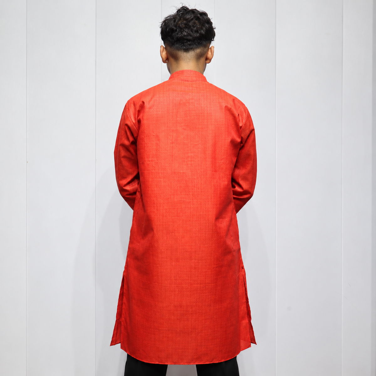 Orange Cotton men’s kurta back detailing