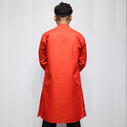 Orange Cotton men’s kurta back detailing