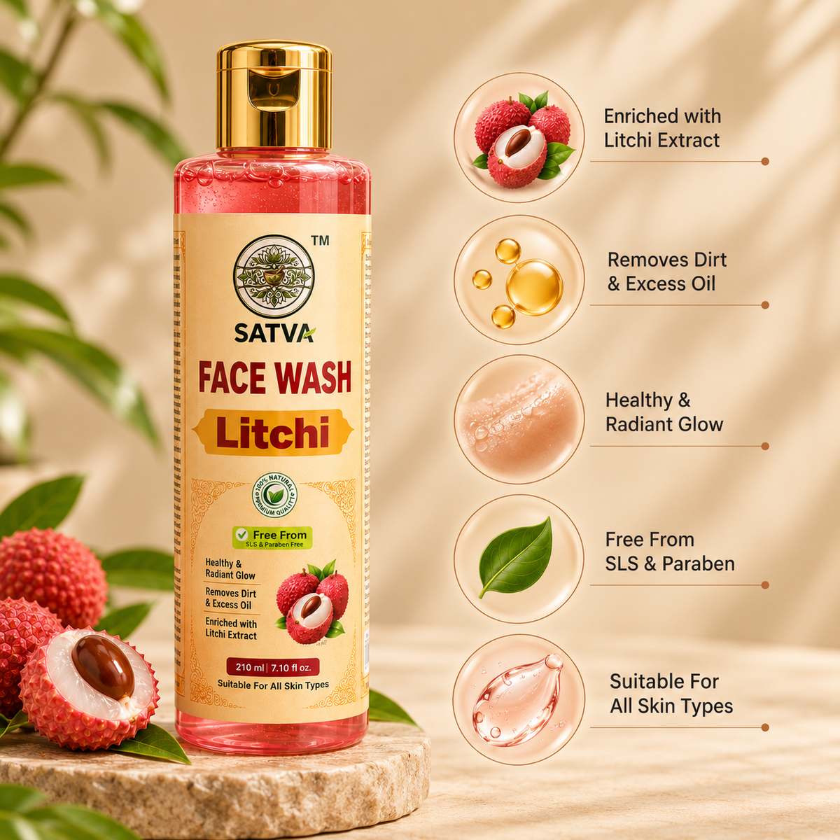 SATVA Litchi Face Wash with Litchi Extract and Cleansing Benefits