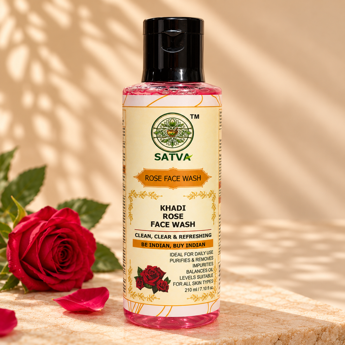 SATVA Khadi Rose Face Wash – Daily Cleansing & Oil Balancing, 210ml