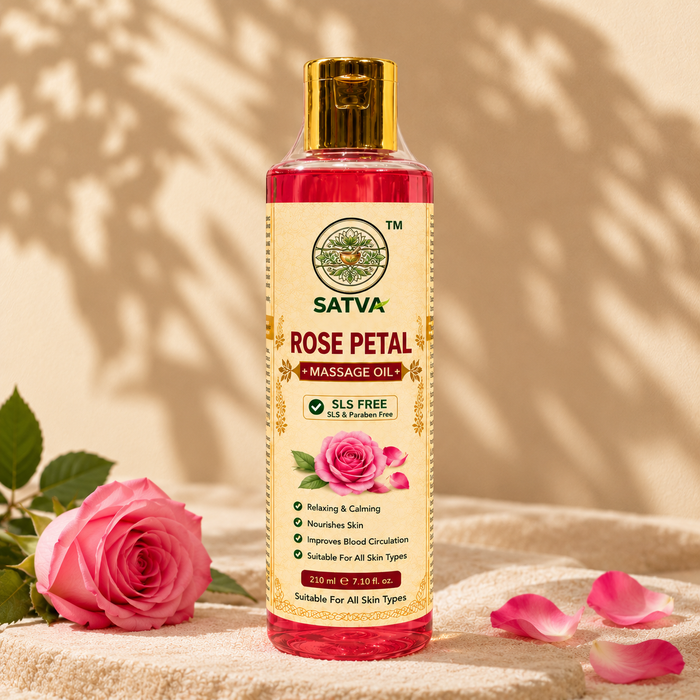 SATVA Rose Petal Massage Oil – SLS Free, Relaxing & Nourishing Body Massage Oil, 210ml