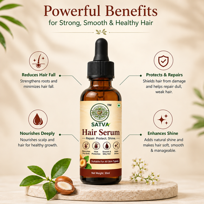 SATVA hair serum bottle for smooth and shiny hair