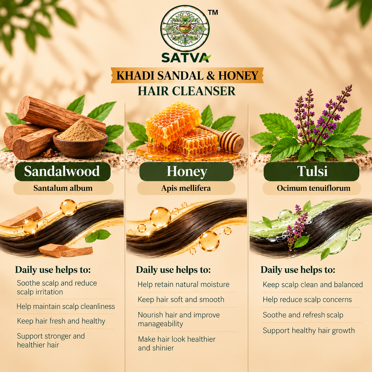 SATVA Khadi Sandal & Honey Hair Cleanser Hair Care Benefits