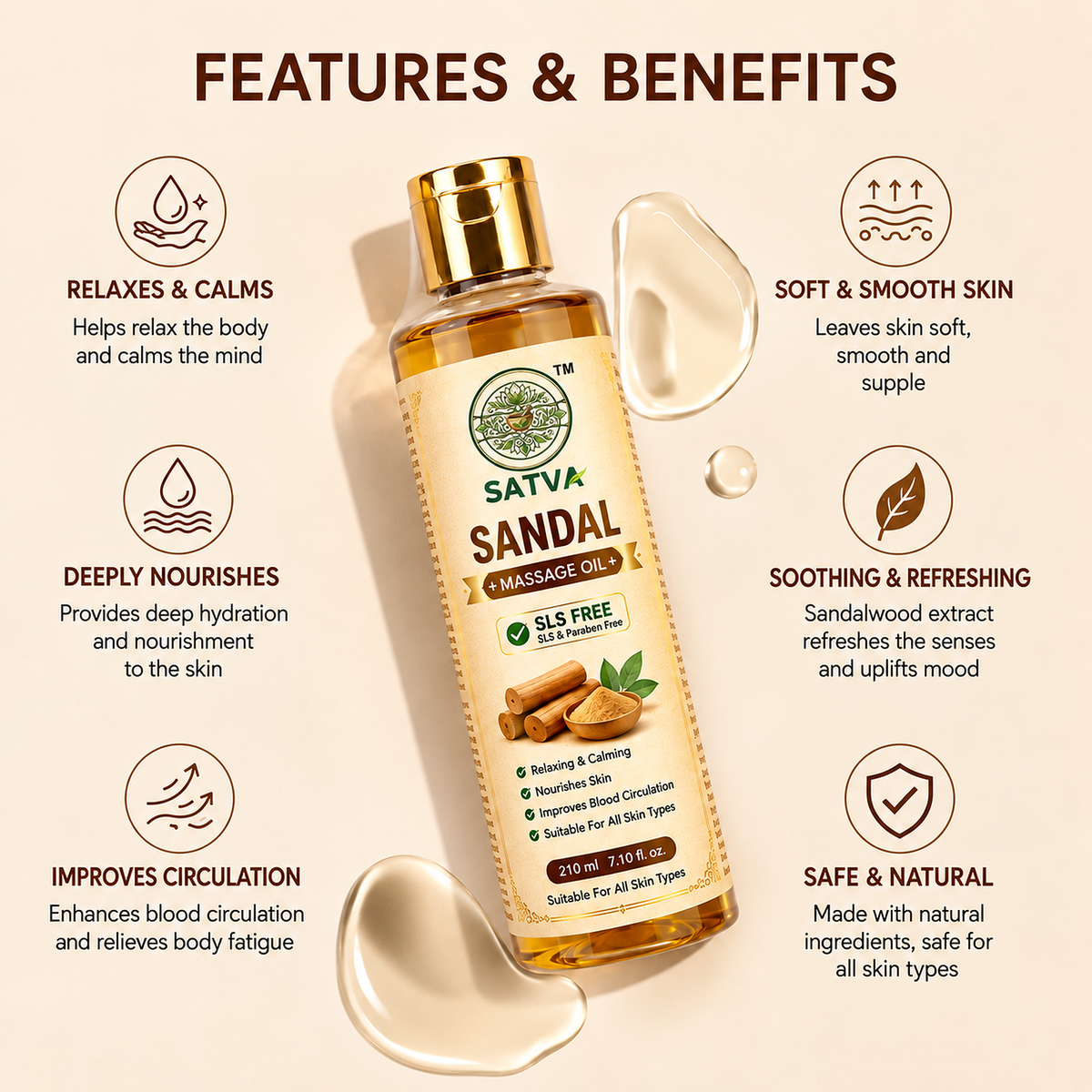 SATVA Sandal Massage Oil with Relaxing and Calming Care