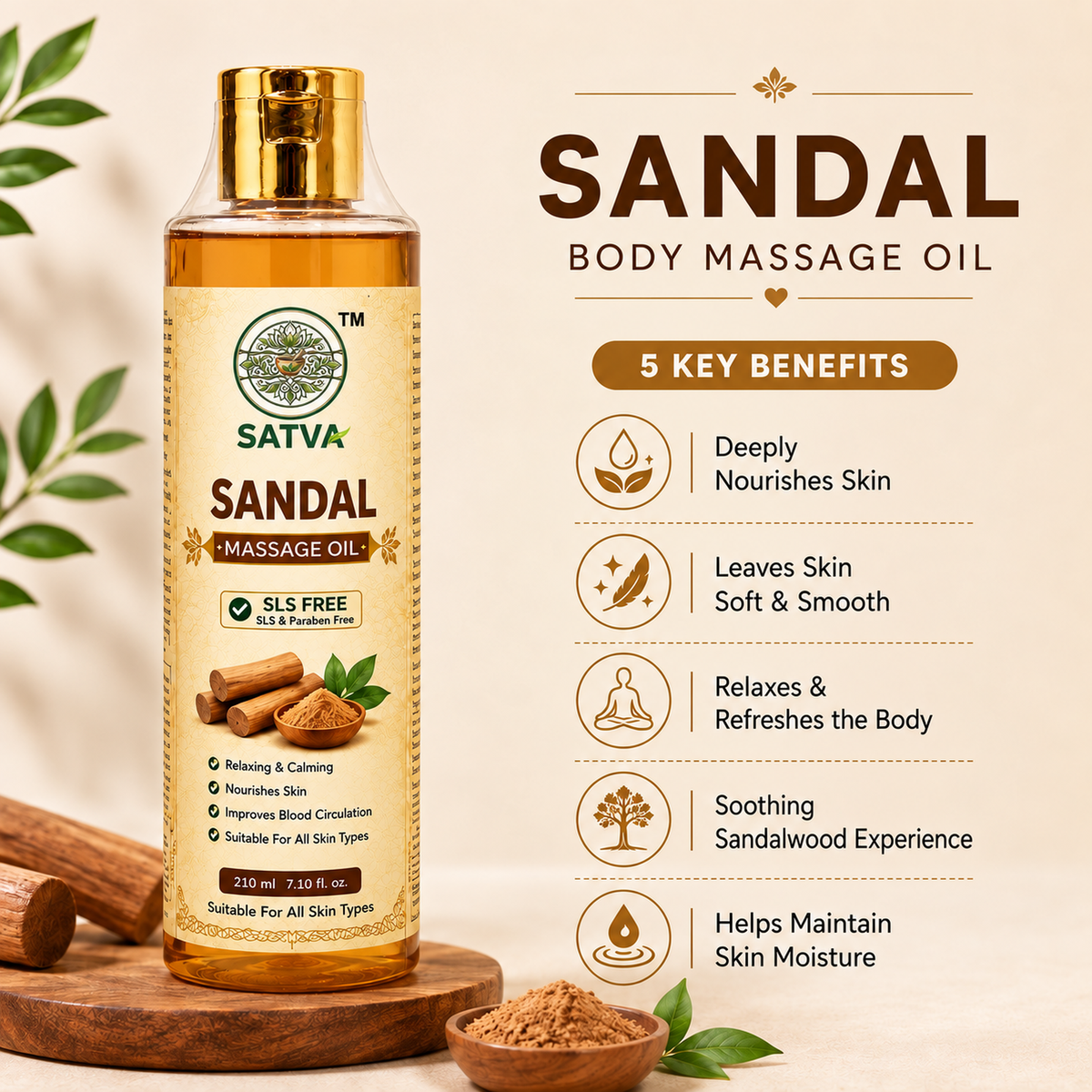 SATVA Sandal Massage Oil 210ml Product Benefits