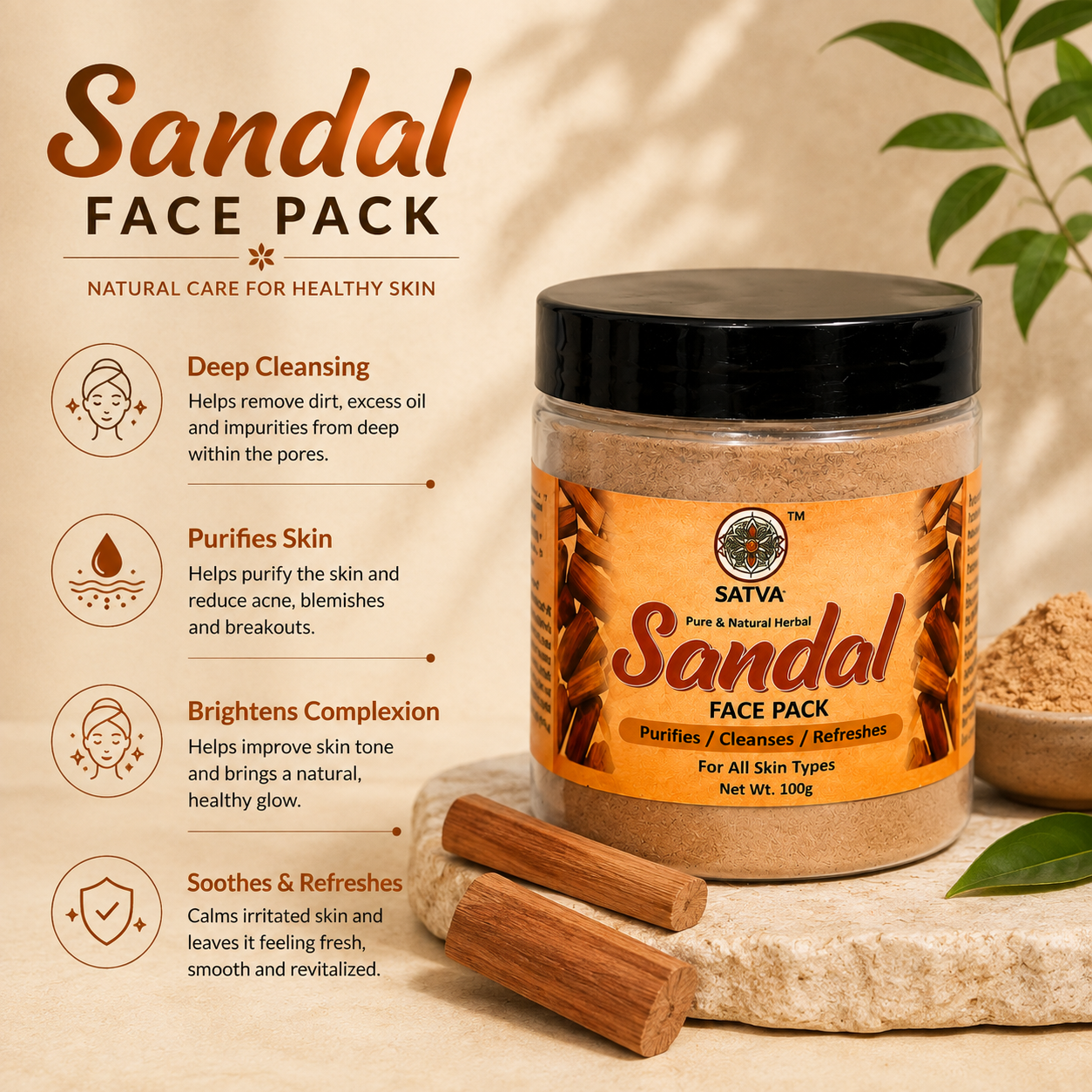 Satva Sandal Face Pack for Herbal Facial Skin Care