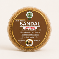 Satva Sandal Loofah Soap | Handmade Exfoliating Bath Soap with Sandalwood | 125g