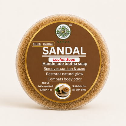 Satva Sandal Loofah Soap Handmade Sandalwood Exfoliating Bath Soap 125g