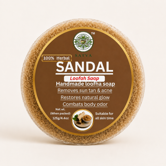 Satva Sandal Loofah Soap Handmade Sandalwood Exfoliating Bath Soap 125g