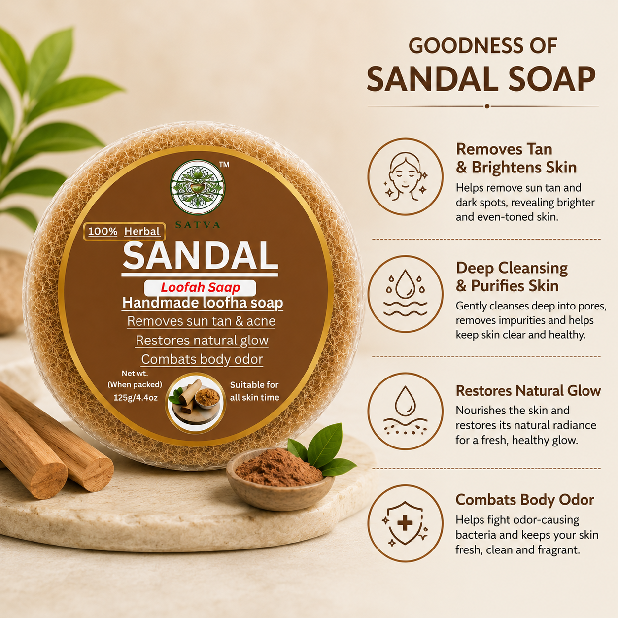 Handmade Sandalwood Loofah Soap for Gentle Exfoliation and Body Care
