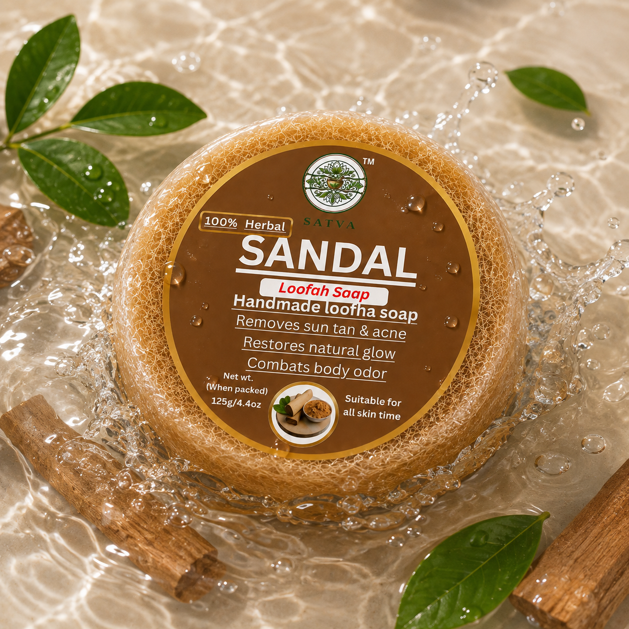 Satva Sandal Loofah Soap with Sandalwood and Natural Loofah Fibers