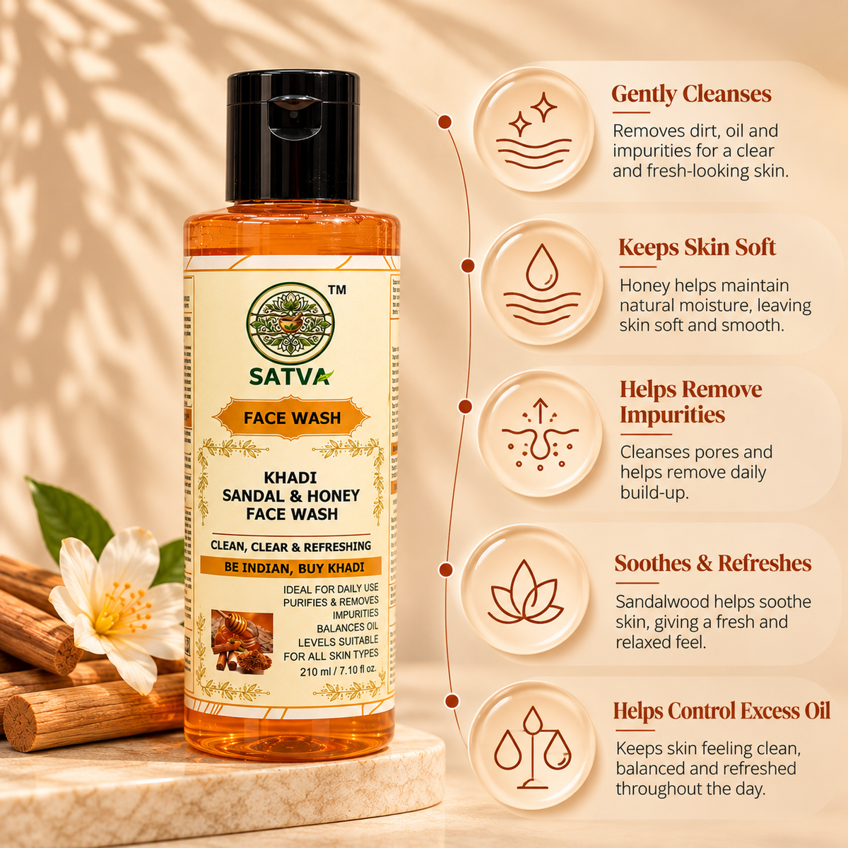 SATVA Khadi Sandal and Honey Face Wash Info