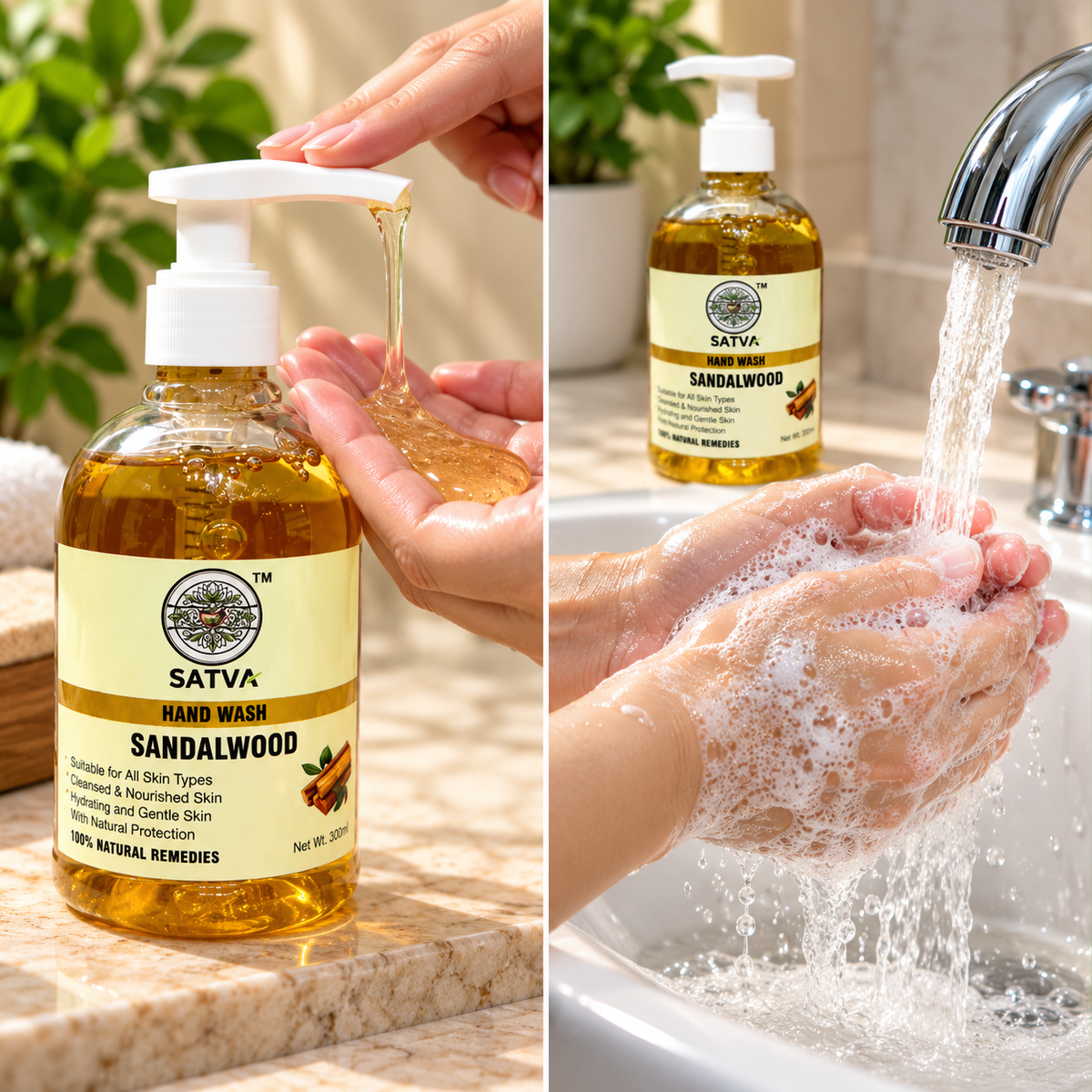 SATVA Sandalwood Liquid Hand Wash for Gentle Everyday Cleansing