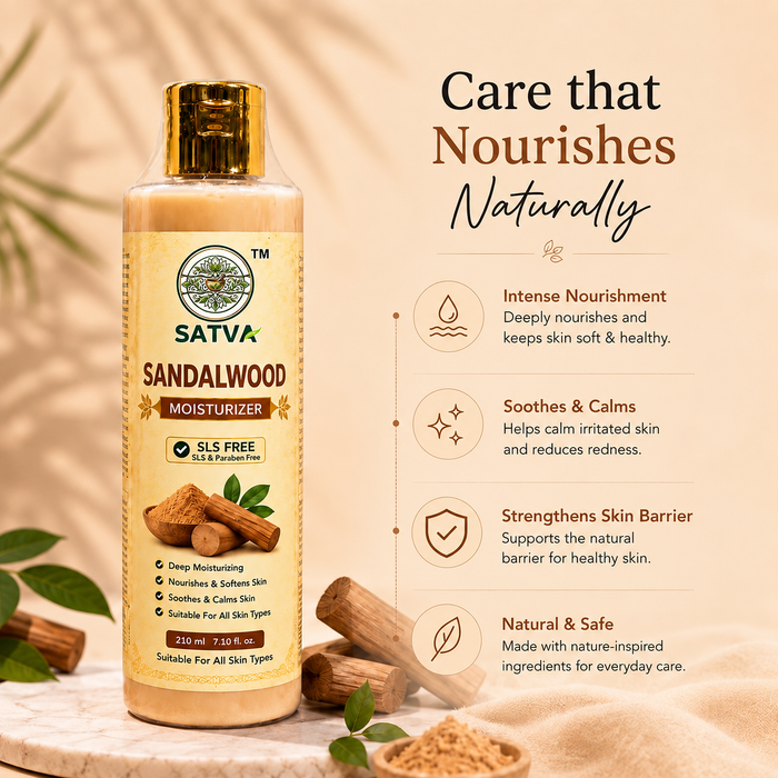 SATVA Sandalwood Moisturizer – SLS Free, Deep Moisturizing & Soothing Skin Care, 210ml