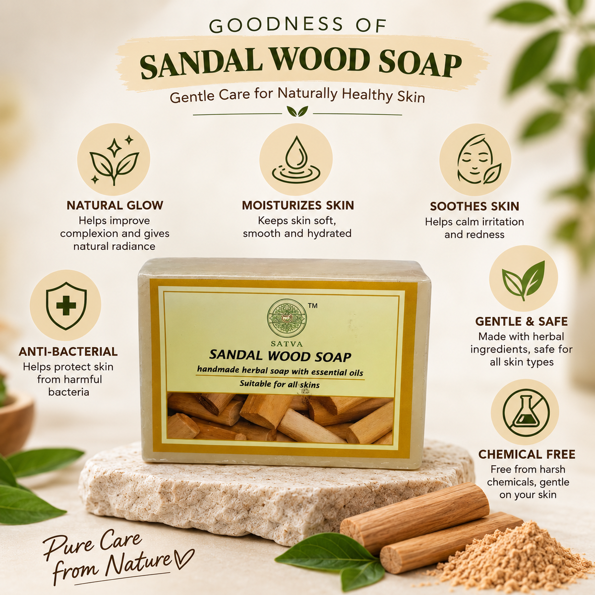 Handmade Sandalwood Soap for Fresh and Soft Skin