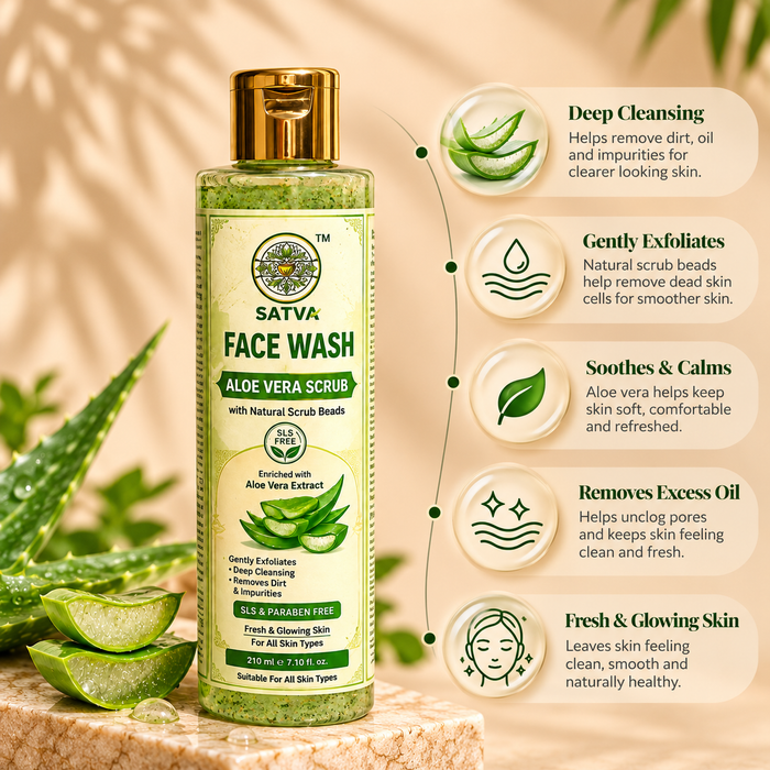 SATVA Aloe Vera Scrub Face Wash – Natural Scrub Beads, SLS & Paraben Free, 210ml