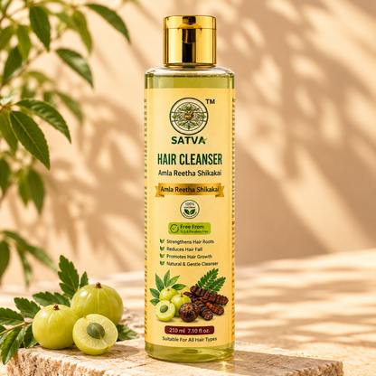SATVA herbal hair cleanser featuring Amla, Reetha and Shikakai