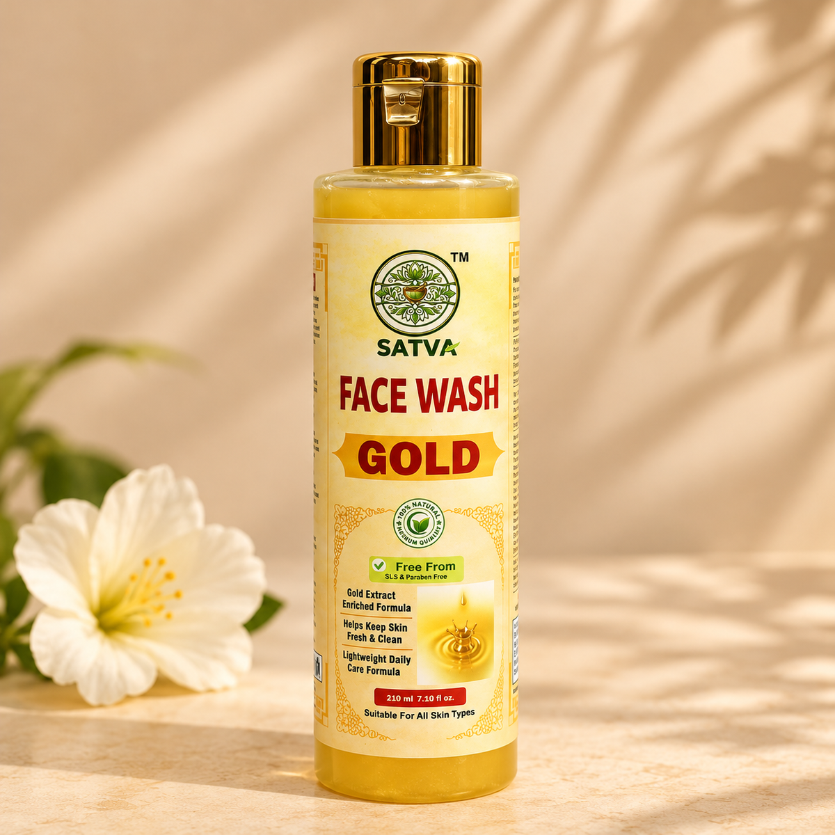 SATVA Gold Face Wash 210ml bottle with Gold Extract enriched formula
