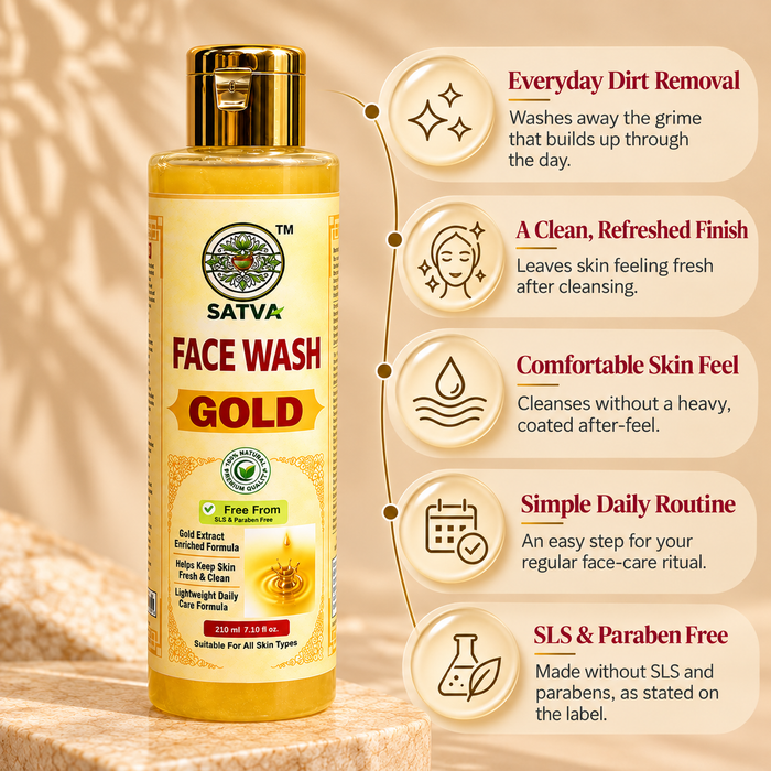 SATVA Gold Face Wash – Gold Extract, SLS & Paraben Free, 210ml