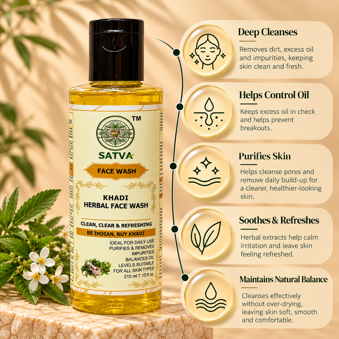 SATVA Khadi Herbal Face Wash – Daily Cleansing & Oil Balancing, 210ml