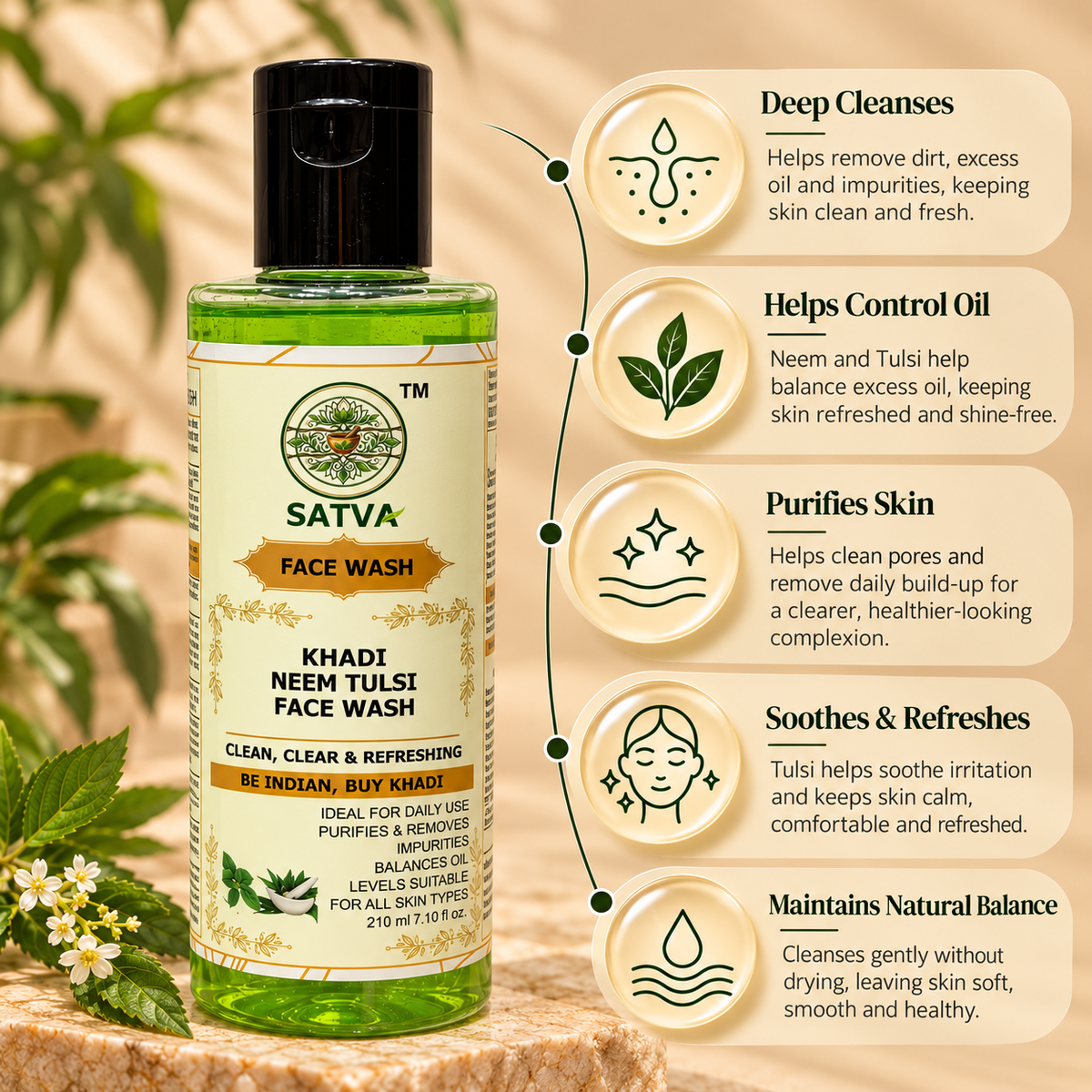 SATVA Khadi Neem Tulsi Face Wash Info