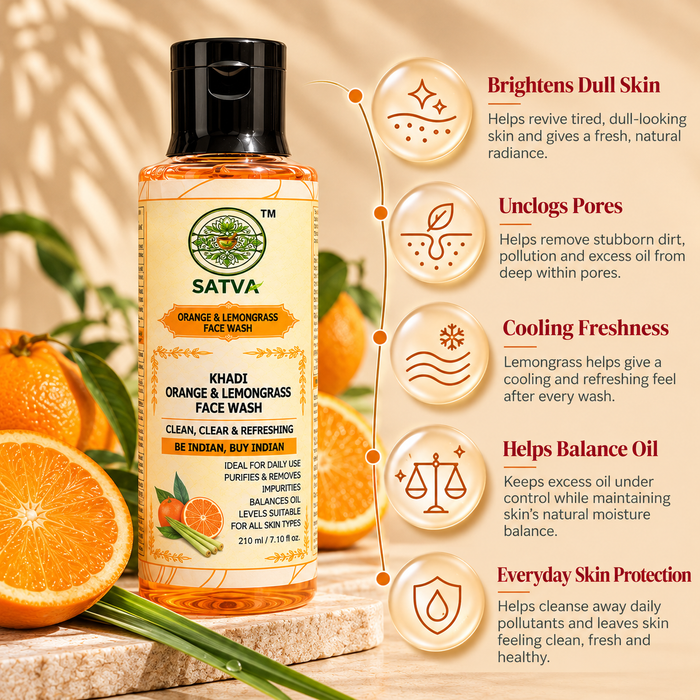 SATVA Khadi Orange & Lemongrass Face Wash – Daily Cleansing, 210ml