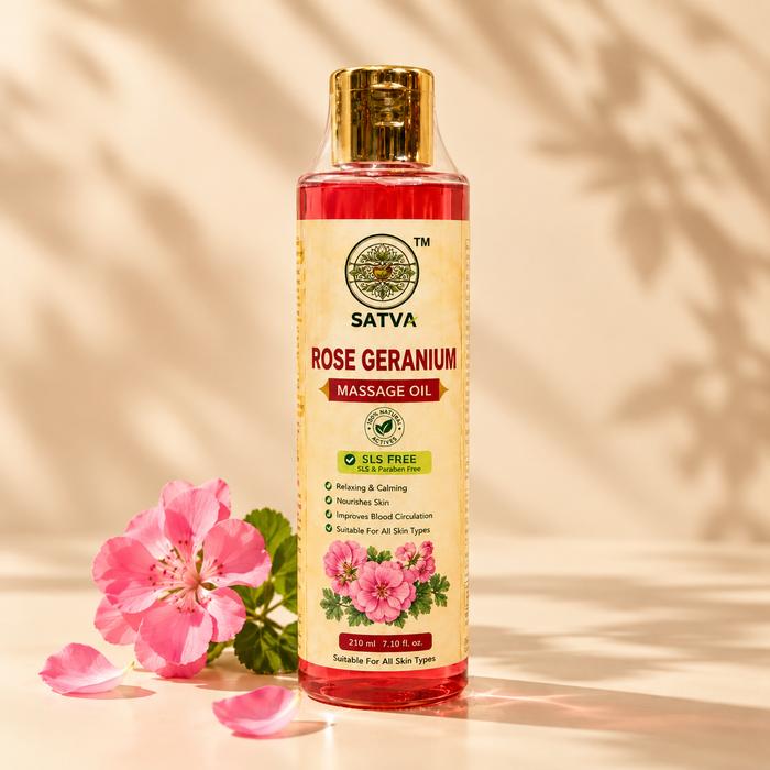 SATVA Rose Geranium Massage Oil – SLS Free, Relaxing & Nourishing Body Massage Oil, 210ml