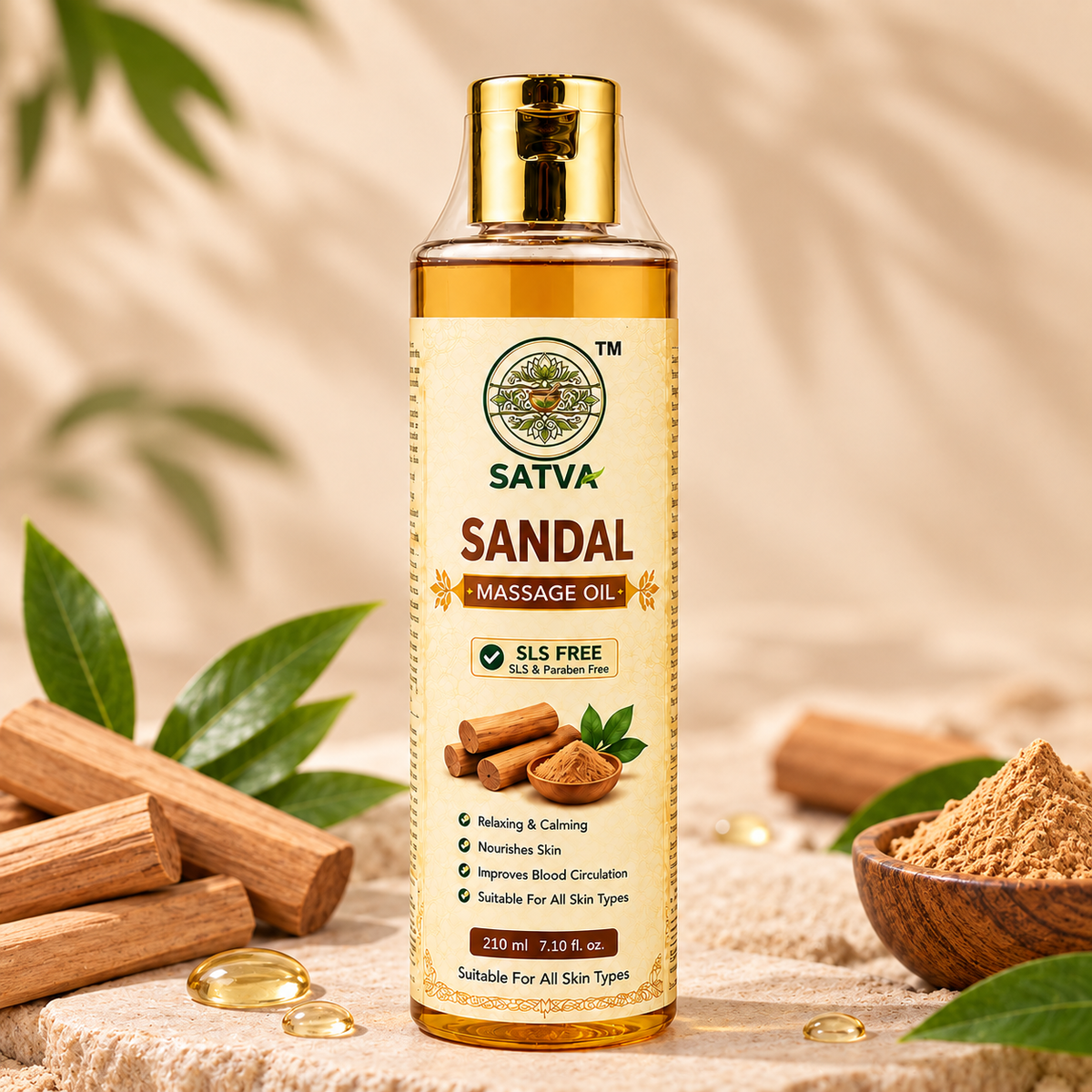SATVA Sandal Massage Oil 210ml SLS Free