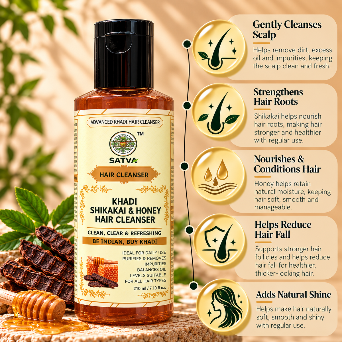 SATVA Khadi Shikakai & Honey Hair Cleanser Key Benefits