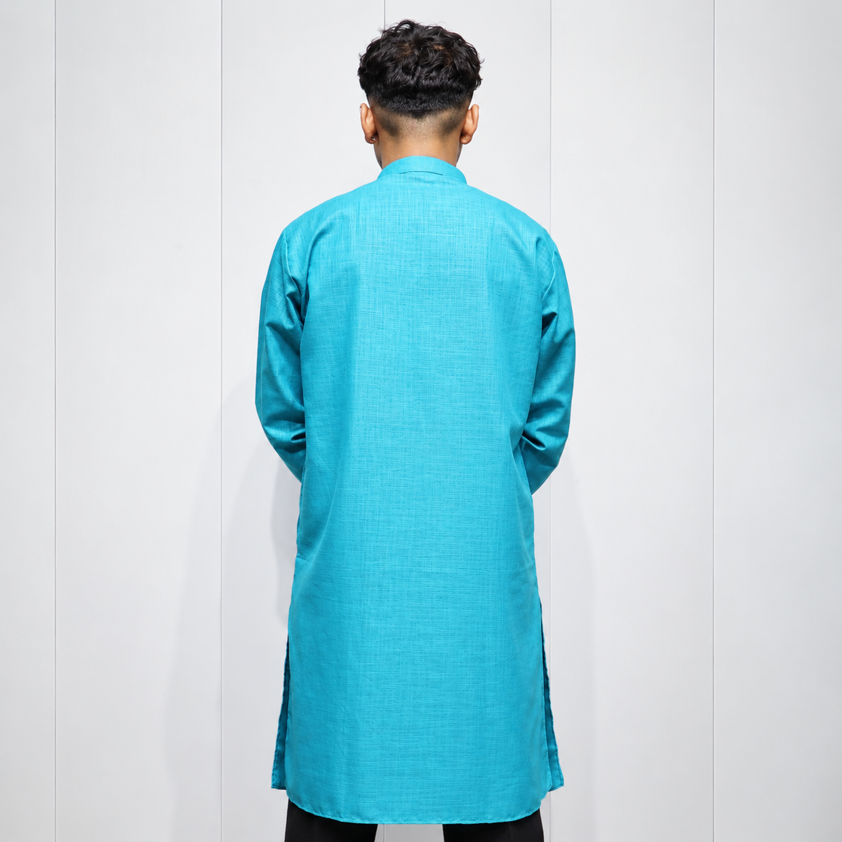 Sky Blue Cotton men’s kurta full sleeve back view
